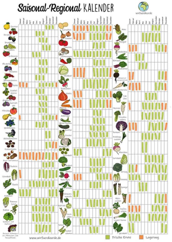 Saisonkalender Poster Obst und Gemüse, ernte A3 doppelseitig Shop - meine